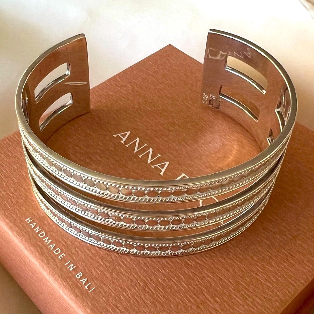 ANNA BECK Triple Bar Silver Cuff Bracelet - NIB - Picture 6 of 10